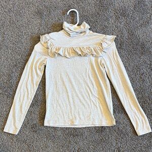 Elegant Cream Ruffle Turtleneck Top